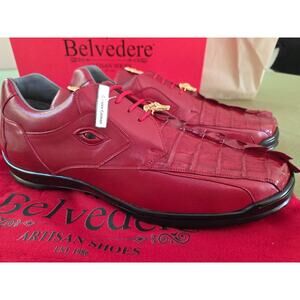 Men's Vasco Belvedere Hornback Crocodile Soft Calf Sneaker Shoes Red 336122